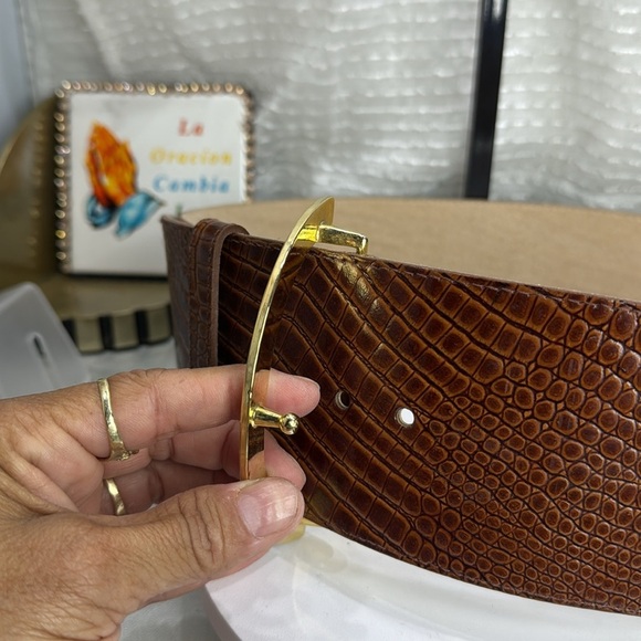 (H) EXPRESS Oversized vintage brown snake print genuine leather belt,made in USA - Picture 9 of 13